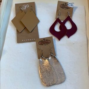 Three leather earrings from Plunder Design